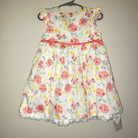 M&S BABY FLORAL PRINT EASTER DRESS NWT SIZE 12-18M - Picture 1 of 7